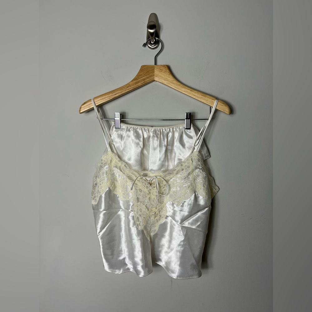 Silky Lace-Trim Camisole Tank Top - White/Cream